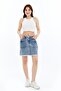 Women's Denim High Waist Mini Skirt with Fringes and Back Pockets, Zipper Detail on the Front - 2