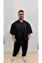 Black Front Pocket Plus Size Oversized Polo Collar Short Sleeve