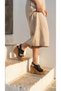 Women's High Straw Look Wedge Heel Sandals Shoes Slippers with Closed Top Buckle Detail - 5