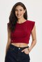 Women's Slim Fit 100% Cotton Pleated Soft Texture Burgundy Crew Neck Crop Blouse