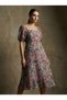 Apsen Women Chiffon Floral Pattern Square Collar Lined Midi Dress 4518-120 - 6