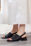 Women's Genuine Leather Short Heeled Sandals with Belt on the Back