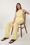 Tie-Detail Blouse Trousers Linen Set Lby0052 Yellow - 3