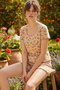 Nude Floral Patterned Lace Ribbed Camisole and Knitted Shorts Pajama Set 26120052