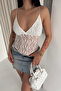 Women's White Rope Strap Lace Detail Bodysuit - 7