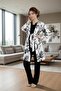 Women's Black Floral Patterned Lace Maternity Pajama Set - 3
