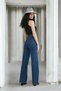 Women's Dark Blue Lycra Wide Leg High Waist Denim Trousers - 3