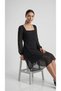 Apsen Women Black Black Square Collar Transparent Long Sleeve Midi Dress 4520-100 - 4