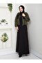 Women's 2-Piece Set Long Dress and Jacket with Pockets Two Yarns Cotton Stylish Sporty N-05479 _ Black-Khaki - 3