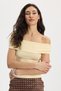 Women's Slim Fit Tight Fit Cotton Boat Neck Short Sleeve Yellow T-Shirt Blouse - 3