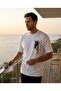Unisex White Oversize T-Shirt with Horse Print on the Back and 3D Tassel Detail