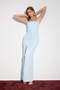 Baby Blue Square Neck Sequined Evening Dress with Slits - 3