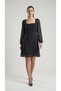 Apsen Women Black Black Square Collar Transparent Long Sleeve Midi Dress 4520-100