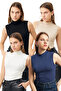 Women's Black White Cream Navy Blue 4-Piece Sleeveless Blouse