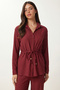 Textured Top and Bottom Set with Tie-Up Detail Lci0067 Mürdüm - 4