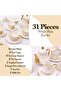 Elegant B&S 31-Piece Porcelain Tea Set for 6 – Vintage Style Teapot, Cups, Saucers, Plates, Spoons - 3