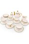 B&S 31-Piece Porcelain Tea Set for 6 | Classic Green Leaf & Gold Rim Design | Elegant Bone China Tea