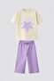 Girl's Printed T-Shirt, Striped Bottom, Sweatpants Set, Comfortable Daily Combination - 2