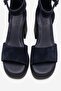 Margot Navy Blue Suede Genuine Leather Women's Platform Heeled Sandals - 2
