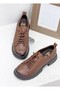 2553801K Double Rubber Laceing Khaki Leather Thick Sole Orthopedic Daily Shoes for Women - 4