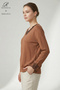 Women's Lace Collar and Sleeves Embroidered Stone Detailed Lycra Mother Combed Cotton Blouse - 2