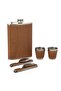 Luxury Leather Covered Steel Flask Set 270 ml with 2 Cups Spoon Fork Outdoor Camping Pocket Flask