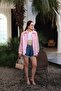 Women's Shirt with Mesh Detail, Oversized Blue and Pink
