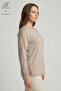 Women's Beige Spiral Stripe Patterned Lace Embroidered Stoned Slit Lycra Mother Combed Cotton Blouse - 2