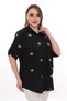 Plus Size Women's Shirt 100% Cotton Bee Embroidery Detailed Relaxed Fit Stylish Casual Shirt