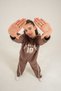 Girls' Top and Bottom Tracksuit Set with Piping on the Top Sleeves, Front Print, Piping on the Lower Side, and Print on the Lower Leg. - 6