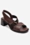Crina Brown Genuine Leather Elastic Women's Thick Heeled Sandals - 3