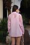 Women's Shirt with Mesh Detail, Oversized Blue and Pink - 2
