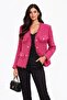 Women's Fuchsia Tassel Detailed Gold Buttoned Jacket - 2