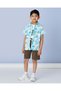Boys Blue Printed Short Sleeve Shirt And T-Shirt Set - 2