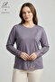 Women's Gray Spiral Stripe Patterned Lace Embroidered Stoned Slit Lycra Mother Combed Cotton Blouse