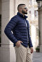 Men's Casual Pocketed Basic Lined Navy Blue Puffer Jacket - 5