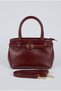 Women's Burgundy Color Hand and Shoulder Bag with Belt Detail, Leather Look, Stylish Classic Bag - 2