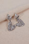 Silver Earrings with Baguette Stones and Heart Pendant - 2