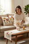 Punch Embroidered Floral Pattern Throw Pillow Runner Set 2 Square Throw Pillows 1 Runner Boho Decorative Living Room Set - 5