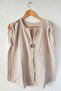 Beige High Neck Low Sleeve Casual Linen Look Woven Blouse 67 60 - 2