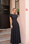 Women's Short Sleeve Crew Neck Polka Dot Patterned Maxi Length Knitted Crepe Dress