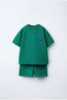 Unisex Kids Cotton Green Rhino Embroidered T-Shirt Shorts Set