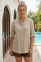 Beige Hakim Collar Long Sleeve Buttoned Embroidered Casual Cotton Woven Shirt 73 55 - 4