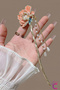 Peony Zircon Stone Pink Floral Japanese Bun Hairpin 16cm - Elegant Dangling Pearl Metal Stick Hairpin - 3