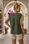 Dark Khaki High Collar Low Sleeve Casual Linen Look Woven Blouse 67 60 - 6