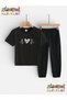Rhythm Heart Printed Top-Bottom Tracksuits/T-Shirt Two-Piece Children's Set (Pocketed Trackpants)