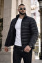 Men's Casual Pocketed Basic Lined Black Puffer Jacket - 3