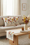 Punch Embroidered Floral Pattern Throw Pillow Runner Set 2 Square Throw Pillows 1 Runner Boho Decorative Living Room Set - 6