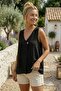 Black V-Neck Sleeveless Embroidered Casual Cotton Woven Blouse 63 52 - 4