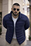 Men's Casual Pocketed Basic Lined Navy Blue Puffer Jacket - 2